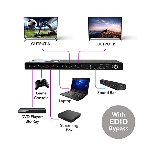 OREI 4x2 HDMI Matrix Switch 4K with Audio Extraction, ARC, EDID, Downscale