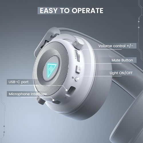 EKSA USB Gaming Headset for PC, Computer Headphones with Detachable Noise Cancelling Microphone, 7.1 Surround Sound, 50MM Driver, Wired Headset with Mic for PS4/PS5, Xbox One, Laptop, Work - color: Wired White