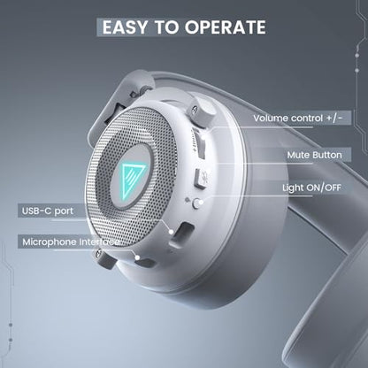 EKSA USB Gaming Headset for PC, Computer Headphones with Detachable Noise Cancelling Microphone, 7.1 Surround Sound, 50MM Driver, Wired Headset with Mic for PS4/PS5, Xbox One, Laptop, Work - color: Wired White