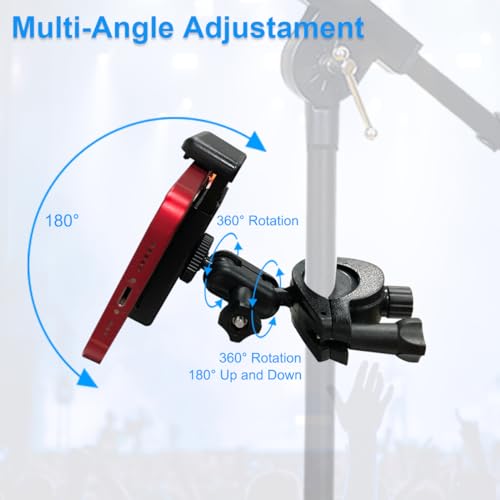 Mic Stand Phone Holder Mount Adjustable Phone Holder for Mic Microphone Music Stand [Dual Ballhead 360°Swivel] iPhone Mic Stand Holder for iPhone 15 14 13 12 Pro Max Samsung Galaxy, Any Smartphones - style: One Pack