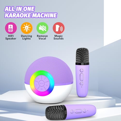 Mgaolo Mini Karaoke Machine for Kids Adults,Portable Bluetooth Speaker with 2 Wireless Microphones,Gift Toys with MP3 Player for Boys Girls 3-12 Year Old Birthday Family Home Party Present (Purple) - color: Purple 2mic