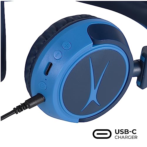 Altec Lansing Kid Safe 2-in-1 Wireless Bluetooth Headphones - Crystal Clear Sound, Safe Volume Limiting, Foldable Design - Enjoy Audio and Protect Your Child's Hearing (Knight Blue) - color: Knight Blue