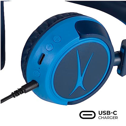 Altec Lansing Kid Safe 2-in-1 Wireless Bluetooth Headphones - Crystal Clear Sound, Safe Volume Limiting, Foldable Design - Enjoy Audio and Protect Your Child's Hearing (Knight Blue) - color: Knight Blue
