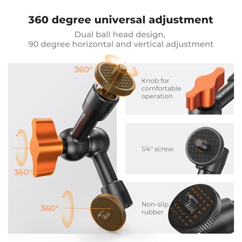 K&F CONCEPT 6" Magic Arm 1/4" Screw Articulating Mini Arm | 360° Ballhead Mount for Monitor, LED Light, Webcam, MS31 - size: 6 Inch