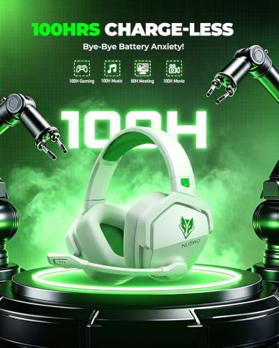 NUBWO Wireless Gaming Headset for Xbox Series X/S & Xbox One, 100Hr Battery Life, 3-in-1 Ultra-Low Latency 2.4GHz Dongle/Bluetooth 5.3/3.5mm Wired Gaming Headphones for PS5, PC - color: XBOX-White green