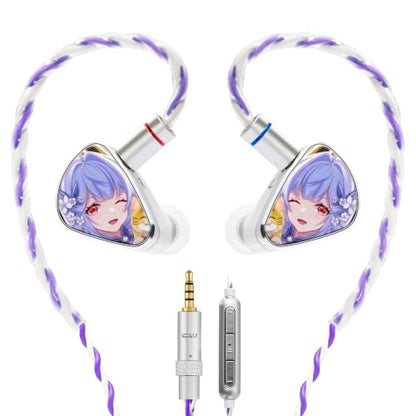 CVJ Jemine IEM Wired Gaming Earbuds, Deep Bass in Ear Monitors with Mic | 1DD+1BA Hybrid Driver, Volume Control, 3.5mm jack, 0.78mm 2 Pins,Detachable 4.1ft Cable for PC/Laptop/Xbox/PS5/Switch 2 - color: Jemine Character, style: with Mic