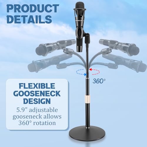 Xuhal 2 Pack Desktop Microphone Stand with Base Flexible Gooseneck Adjustable Height from 5.5'' to 14'' Universal Mic Clip Mic Stand for Podcasting Gaming Streaming Meetings Lectern Podium Studio
