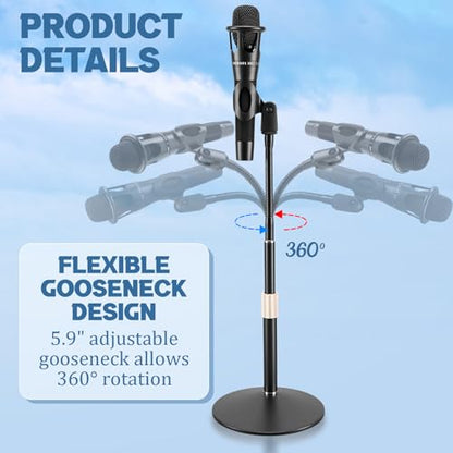 Xuhal 2 Pack Desktop Microphone Stand with Base Flexible Gooseneck Adjustable Height from 5.5'' to 14'' Universal Mic Clip Mic Stand for Podcasting Gaming Streaming Meetings Lectern Podium Studio
