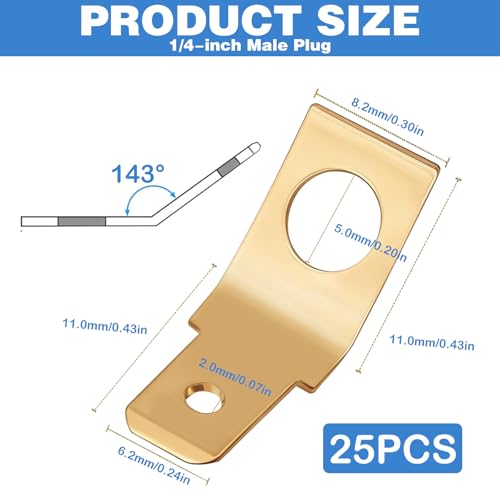 25Pcs Solderless Wire Connectors Non-Insulated Male to Male Electrical Adapter Spade Connectors 1/4" Male Tab Crimp Brass Copper Spade Terminals, Quick Disconnect Wire Connectors for Industrial Car