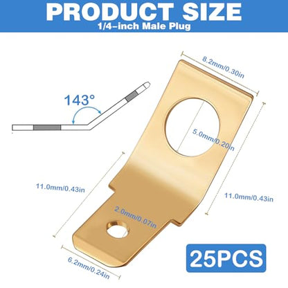 25Pcs Solderless Wire Connectors Non-Insulated Male to Male Electrical Adapter Spade Connectors 1/4" Male Tab Crimp Brass Copper Spade Terminals, Quick Disconnect Wire Connectors for Industrial Car