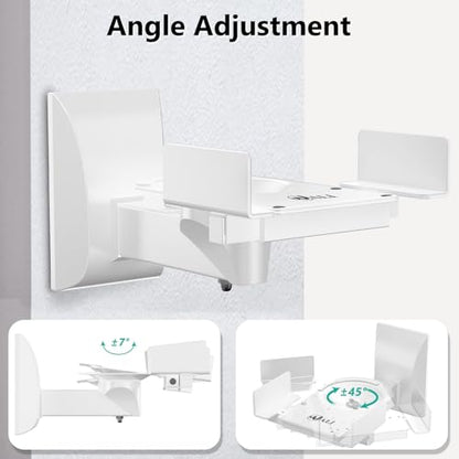WALI Speaker Wall Mount, Surround Sound Speaker Stand with Adjustable Swivel Tilt Angle, Standard Bookshelf Speaker Mount for Living Room, Home Theater, Hold Up to 55 Lbs, (SWM201-W), 2 Pack, White