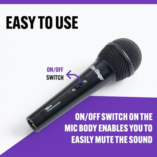 On-Stage AS400V2 Dynamic Handheld Mic (Vocal Microphone, On/Off Switch, Wired XLR Output, Metal-Mesh Grille, for Stage, Singing, Karaoke, Open Mic, Performance, Public Speaking, Presentations, Black)