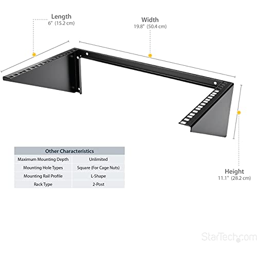 StarTech 6U Vertical Wall-Mount Patch Panel Rack, 19in, TAA (RK619WALLV) | Open-frame steel vertical mounting bracket for networking and data equipment, EIA-310, Includes cage screws and nuts - size: 6U