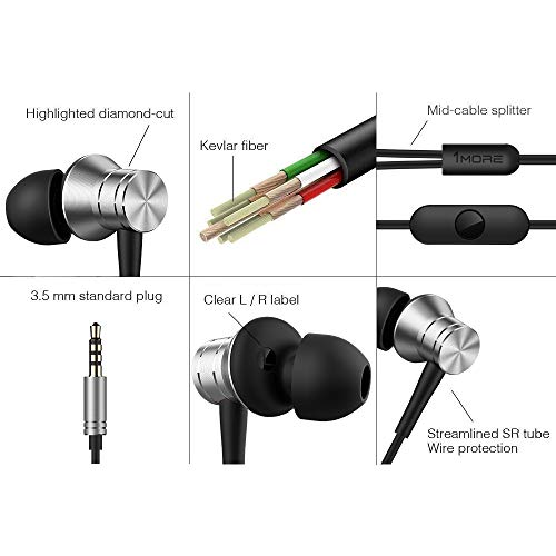 1MORE E1009-SV Piston Fit in-Ear Earphones Fashion Durable Headphones with 4 Color Options, Noise Isolation, Pure Sound, Phone Control with Mic for Smartphones/PC/Tablet, Silver - color: Silver