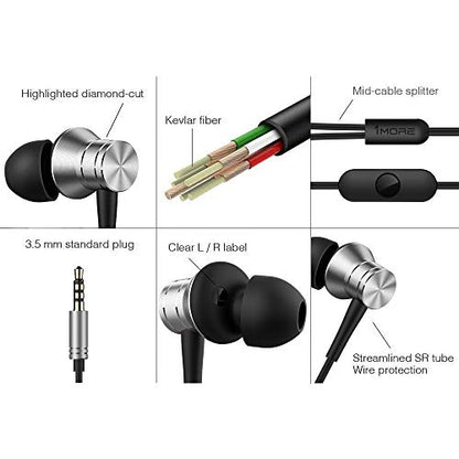 1MORE E1009-SV Piston Fit in-Ear Earphones Fashion Durable Headphones with 4 Color Options, Noise Isolation, Pure Sound, Phone Control with Mic for Smartphones/PC/Tablet, Silver - color: Silver