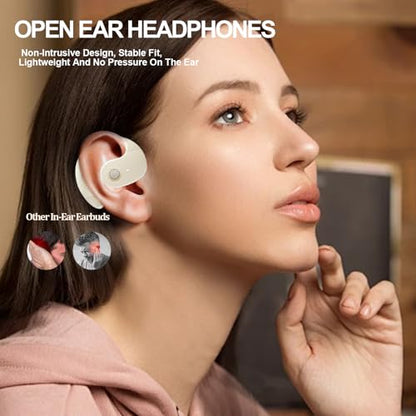 Open Ear Headphones Wireless Bluetooth 5.4, Air Conduction Wireless Bluetooth Earphone, OWS Hanging Earphones with Earhooks and Mic, Open Ear Earbuds IPX5 Waterproof for Sports Gaming Driving(Khaki) - color: Khaki