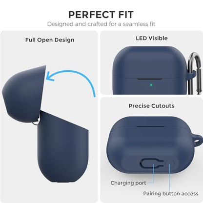 AhaStyle Silicone Case for Samsung Galaxy Buds 3 FE/Galaxy Buds3 Pro/Buds 3 | Front LED Visible, Carabiner Included, Supports Wireless Charging, Shock Resistant, Full Protection - color: Midnight Blue