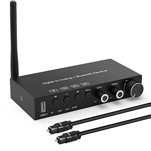 USB 192KHz DAC Digital to Analog Converter with Headphone Amplifier Built-in Bluetooth V5.0 Receiver Music Player Volume Adjustable Digital SPDIF TOSLINK to Stereo L/R & 3.5mm Jack - style: bluetooth