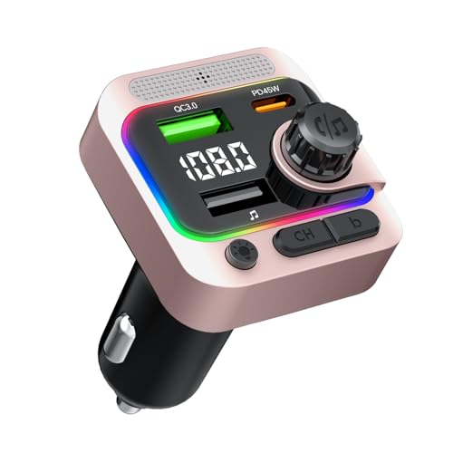 63W FM Transmitter Bluetooth Car Adapter, Wireless FM Bluetooth Transmitter | [PD 45W & QC3.0] Fast Charge, Deep Bass Player, Hands-Free Calling, Pink - color: Pink