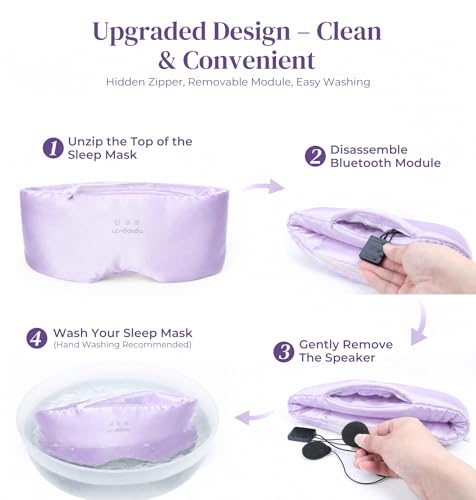 LC-dolida 3D Silk Bluetooth Sleep Mask, Mulberry Silk Sleep Mask with Bluetooth Headphones, Bluetooth Eye Sleep Mask for Side Sleepers, Total Blackout Bluetooth Eye Mask for Women Men, Light Purple - color: Light Purple