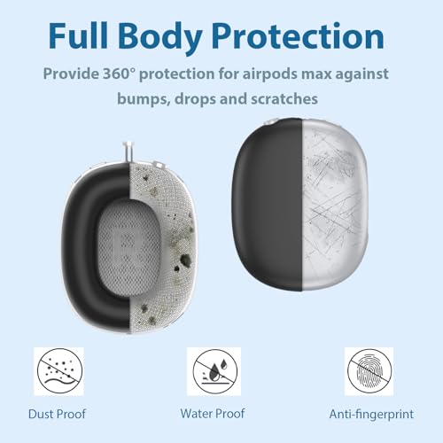 3 in 1 Silicone Cover and Case for Apple Airpods Max 2/ Airpods Max Headphones, AirPods Max Hard Case and Anti-Scratch Ear Pad Case/Ear Cups/Headband Covers Accessories (Black) - color: Black case & cover