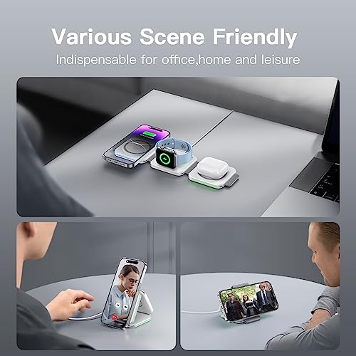 3 in 1 Charging Station for Apple,Wireless Charger Pad for iPhone 17/16e/16/15/14/13/12/Pro/Max/Mini,Magnetic Foldable Charger for AirPods 2/3/4/Pro/Pro 2/Pro 3 & for iWatch Series