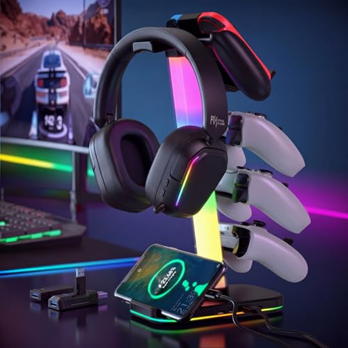 RK ROYAL KLUDGE HG101 Wireless Gaming Headset, 7.1 Surround Sound, Stereo Wired Headphones with Retractable Mic, Bluetooth 5.3, RGB, Memory Foam Ear Pads, Works with PC, PS4, PS5, Switch, Black - color: Black