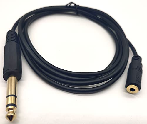 3.5mm to 6.35mm Audio Cable Golden Plated 1/8 inch Female to 1/4 inch Male TRS Stereo Audio Jack Converter Adapter Extension Wire Cord 5FT/1.5M(3.5F-6.35M)