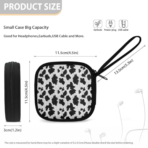Black Cow Carrying Earphone Case Pouch Storage Bag Holder-Earbud Case Headphones Storage Bag Pouch for Headphone, Bluetooth - color: Black Cow