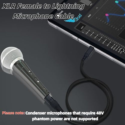 XLR to i-Phone Microphone Cable 6.6FT,XLR Female to Lighting Mic Link Converter,for Microphones or Recording Karaoke Sing,Compatible with i-Phone 14/13/12 pro max, i-Pad 9/8/7