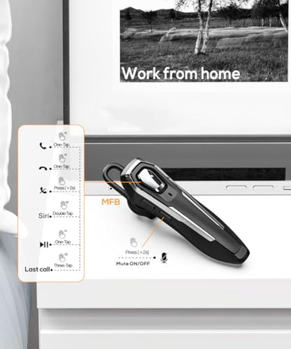 Single Ear Bluetooth Headset V5.4 36Hrs Talk Time, Bluetooth Earpiece | Noise Canceling Microphone, Hands-Free Wireless Headset for Driving/Office/Business, Crystal Clear Calls, Lightweight (Black)