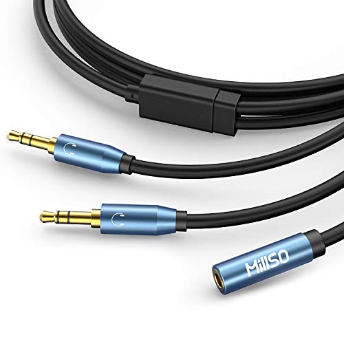 Audio Splitter Female to 2 Male 3.5mm TRS Audio Splitter Cable 8 FT | Sapphire Blue, Gold-Plated, 1/8 Female to 2-Male Aux Stereo Headphone Adapter Cable for Phone, PC, MP3, Earphone, Speaker - style: TRS Female Jack to 2 Male