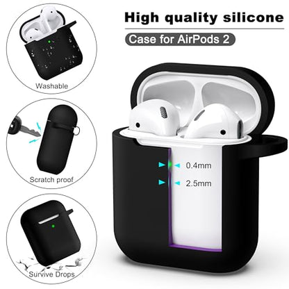 for AirPods 2nd/1st Case Silicone Cover, Black | Compatible with Apple AirPods 2nd/1st (2019/2016) Generation with Keychain & Cleaner Kit, Wireless Charging Compatible - color: Black