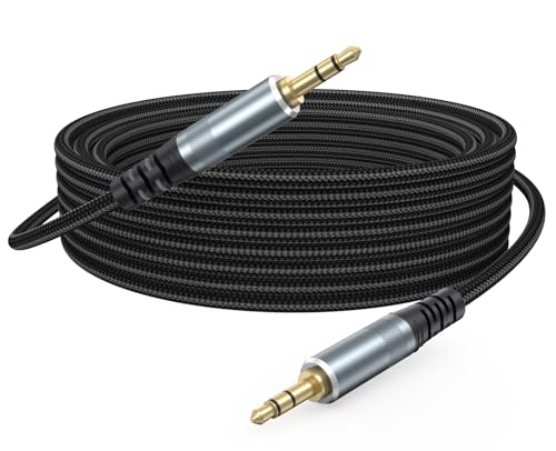 AUX Cable 25ft 3.5mm Audio Long Aux Cord Male to Male Braided | OFC Core Stereo Auxiliary 1/8 TRS Headphone Jack Compatible with TV Car Laptop Smartphone Tablet MP3 Switch - size: 25 Feet