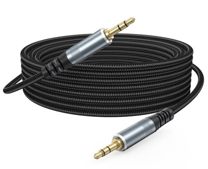 AUX Cable 25ft 3.5mm Audio Long Aux Cord Male to Male Braided | OFC Core Stereo Auxiliary 1/8 TRS Headphone Jack Compatible with TV Car Laptop Smartphone Tablet MP3 Switch - size: 25 Feet