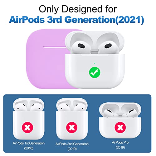 Compatible with AirPods 3 Case, Protective Silicone Cover for AirPods 3rd Generation Case 2021, Wireless Charging - Light Purple - color: B-Light Purple
