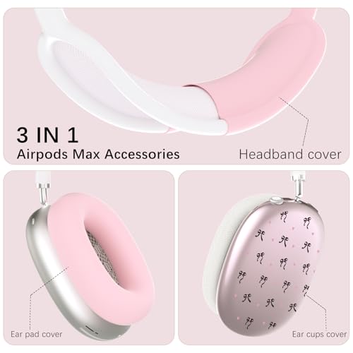 Silicone Case Cover for AirPods Max Headphones, Clear Black Bow Soft TPU Ear Cups Cover/Ear Pad Case Cover/Headband Cover for AirPods Max (2024/2020), Pink - color: Black Bow/Pink