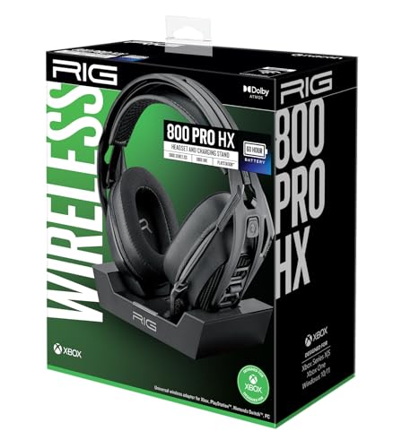 RIG 800 PRO HX Wireless Gaming Headset & Multi-Function Base Station Xbox | Officially Licensed for Xbox Series X|S, Xbox One, PC - Dolby Atmos 3D Audio - 60 Hour Battery - Flip-to-Mute Mic