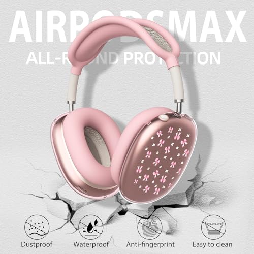 Pink Flower Bow Clear Case for Airpods Max Headphones Cute Lovely Girl Soft TPU Ear Cups Cover Anti-Scratch Silicone Ear Pad Protective Case Kawaii Headband Cover for Apple Airpods Max - color: Flower bow 12