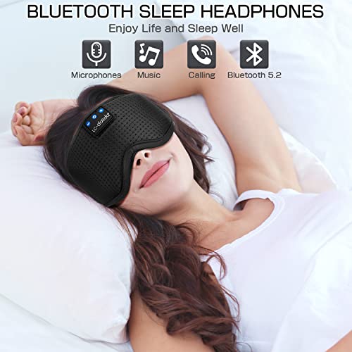 Sleep Headphones Sleep Mask with Bluetooth Headphones, LC-dolida Eye Mask for Sleeping Eye Pillow Sleeping Headphones for Side Sleepers Thin Speaker Cool Gadgets Gifts for Men&Women - color: Black Silk