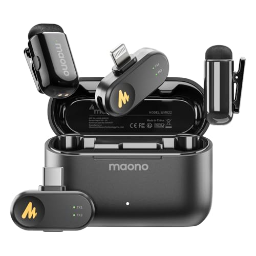 MAONO T1 Wireless Microphone for iPhone/Android (USBC/Lightning Combo Set) - color: Black