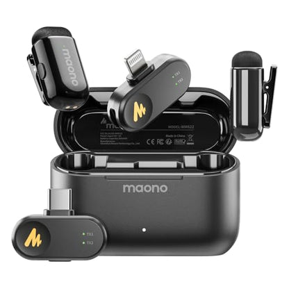 MAONO T1 Wireless Microphone for iPhone/Android (USBC/Lightning Combo Set) - color: Black