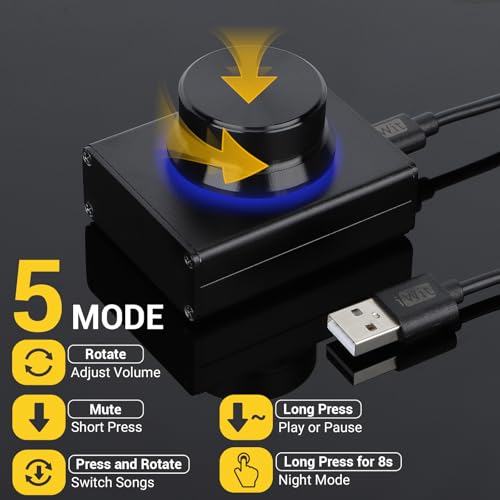 DROK USB Volume Knob, Small PC Computer Speaker Volume Control Audio External USB Volume Control Knob with 1-Key Mute Function Support Win7 8 10 XP Mac Vista Android, Black - color: Black, size: Small/Programmable