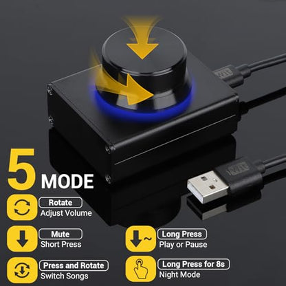 DROK USB Volume Knob, Small PC Computer Speaker Volume Control Audio External USB Volume Control Knob with 1-Key Mute Function Support Win7 8 10 XP Mac Vista Android, Black - color: Black, size: Small/Programmable