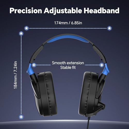 QXQ Wired Gaming Headset for PS5/PS4/PC/Switch - 3.5mm Over-Ear Headphones with Noise-Canceling Mic - RGB LED Light - Deep Bass Stereo Surround Sound - Soft Memory Foam Earpads (Dark Blue) - color: Dark Blue
