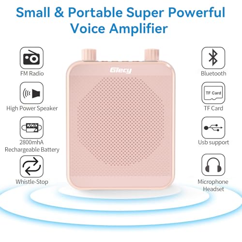 30W Portable Voice Amplifier with Wired Microphone Headset, 2800mAh Rechargeable PA System Speaker Personal Microphone Speech Power Amplifiers Loudspeaker for Teachers/Metting/Tour Guide - color: Pink Rose