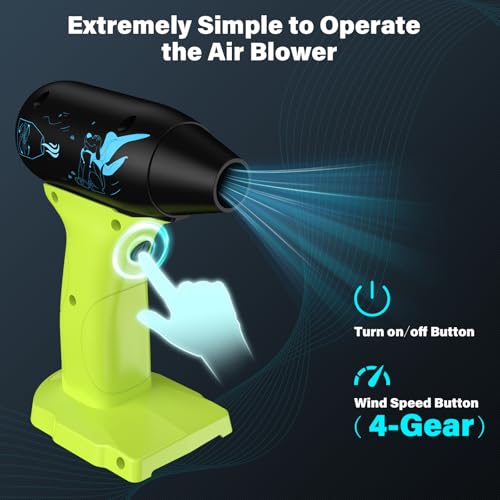 Compressed Air Duster, 130000RPM Air Blower for Ryobi 18V Battery, Cleaning Keyboard&PC 4 Gears Adjustable Wind Speed Cordless Jet Fan Dry Blower for Car,Home,Cleaning,Leaf(No Battery)