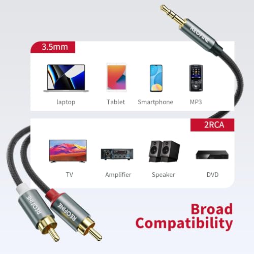 3.5mm to RCA Cable (5Feet/1.5M),3.5 mm 1/8 to RCA 2-Male Headphone Jack Adapter HiFi Sound Splitter Auxiliary Cord for Smartphone,MP3 Players,Laptops,Tablet,Speaker - size: 5Feet/1.5M