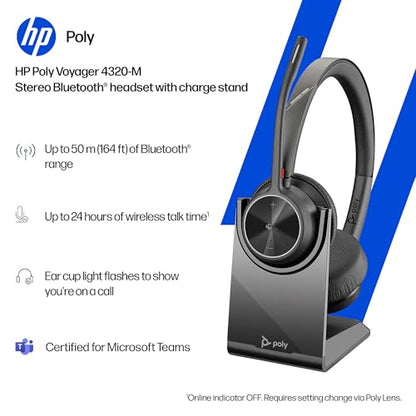 Poly Voyager 4320 UC Wireless Headset & Charge Stand (Plantronics) - Stereo Headphones w/Noise-Canceling Boom Mic - Connect PC/Mac/Mobile via Bluetooth (Renewed)