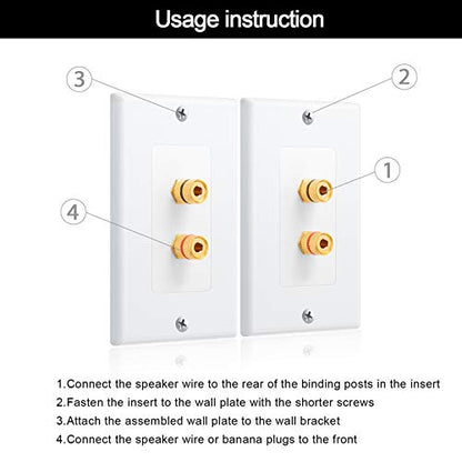 Weewooday 4 Pcs Speaker Wall Plate Gold Plated 2 Connector Banana Plug Wall Plate for in-Wall Speaker Wire, Surround Sound & Audio Systems
